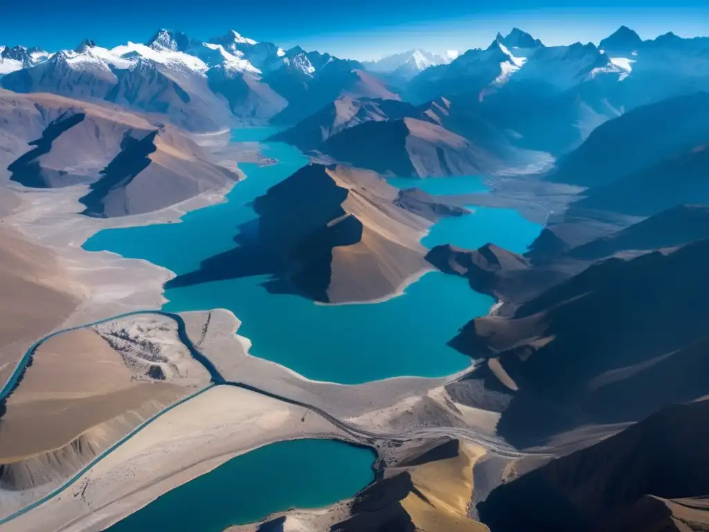 Impacto minería sostenible en América; paisaje montañoso, complejo minero, lago glaciar, belleza y fragilidad