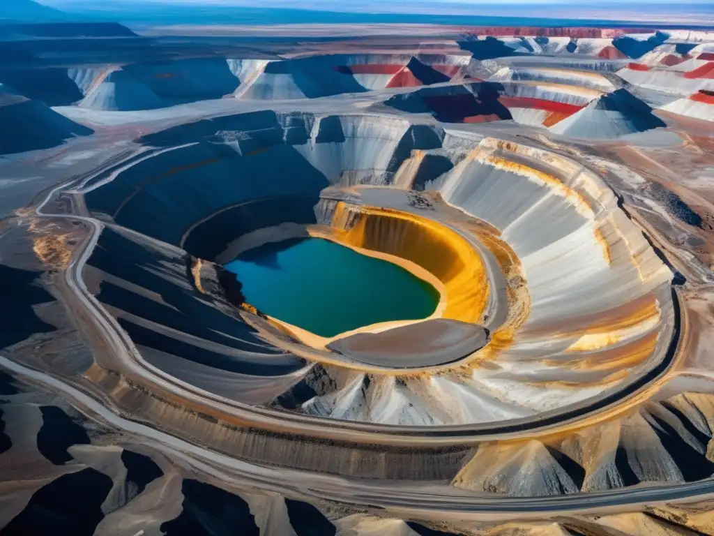 Reasentamiento sostenible en minería: Vista aérea impresionante de una mina a cielo abierto en el corazón de América