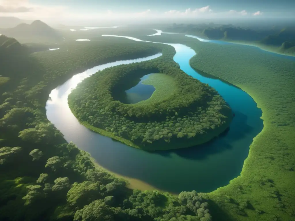 Impacto de minería en la Amazonía: bosque exuberante, río cristalino y árboles majestuosos (110 caracteres)