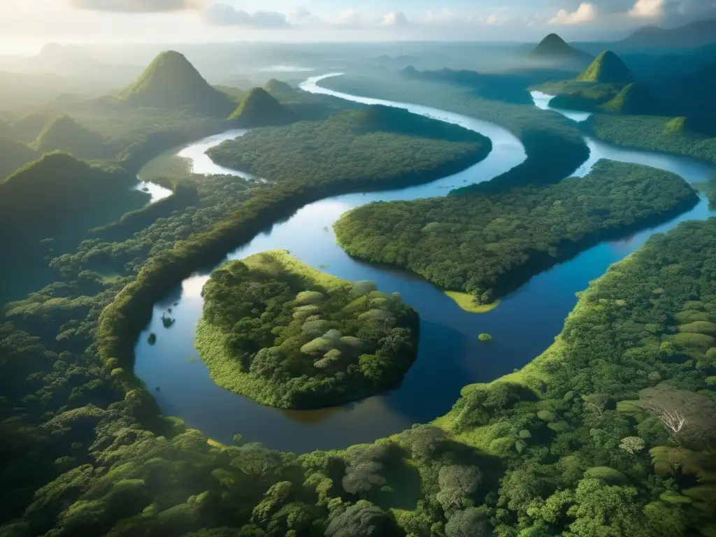 Impacto ambiental de la minería en la Amazonía: imagen detallada del vibrante bosque amazónico con su biodiversidad y una pequeña operación minera