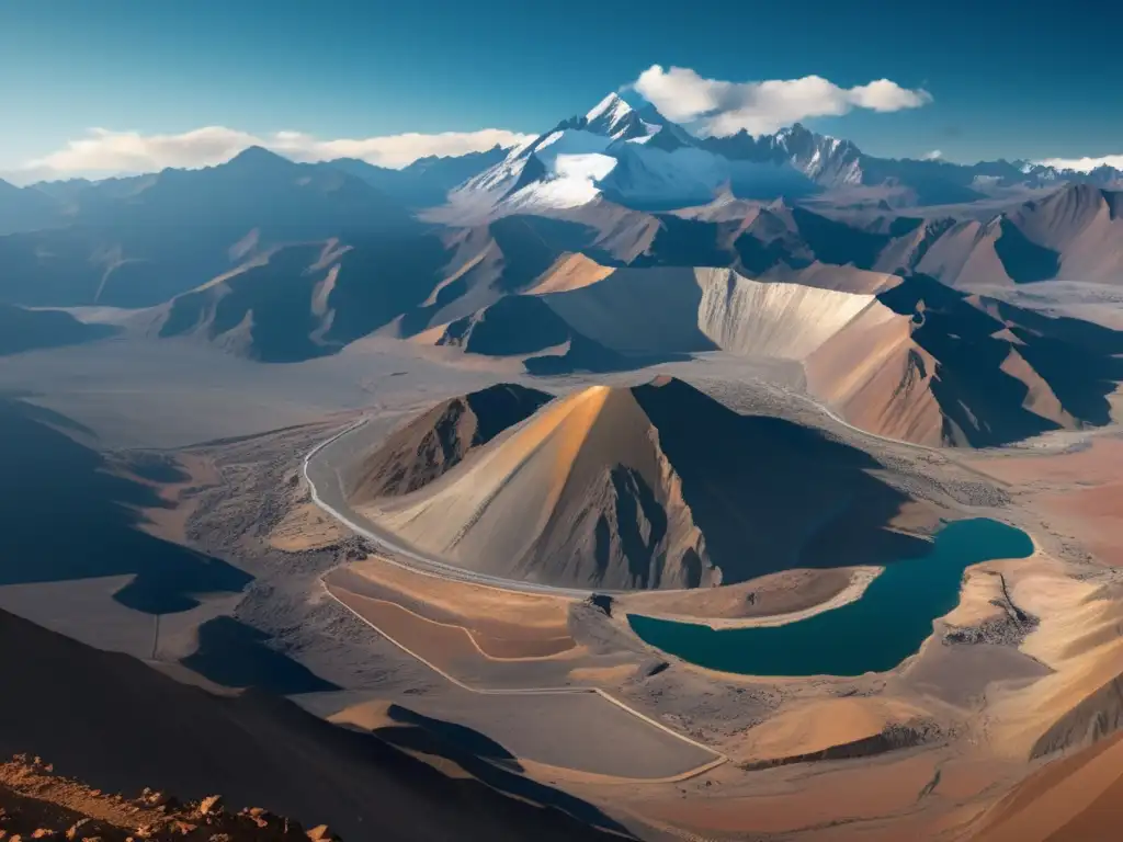 Historia de la minería en América: Impresionante paisaje de los Andes, con montañas, mina, trabajadores y naturaleza