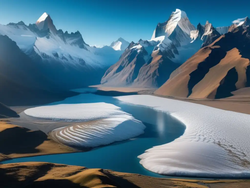 Opciones sostenibles de minería en América: Paisaje impresionante de los Andes, con montañas nevadas, un río cristalino y casas coloridas