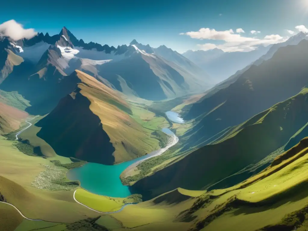 Vista panorámica del valle verde en los Andes con minería sostenible en armonía con la naturaleza