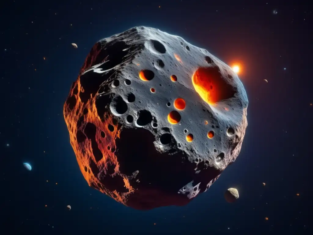 Asteroide flotando en el espacio con extracción sostenible de recursos