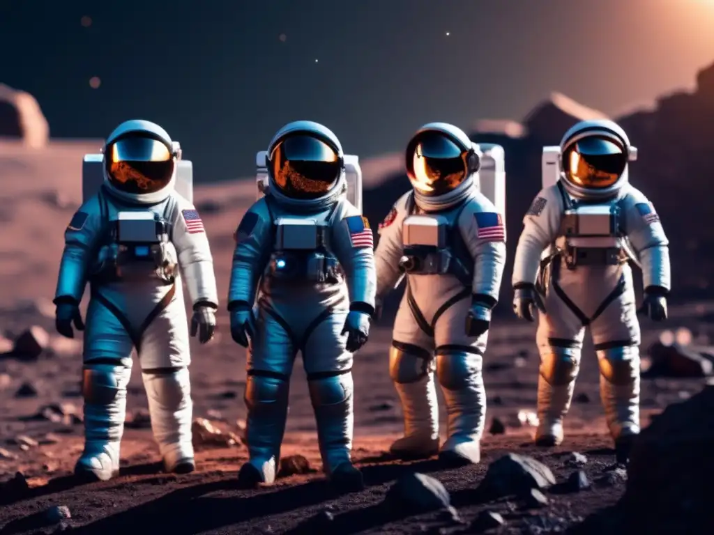 Astronautas en trajes futuristas extraen recursos en asteroide - Desafíos y preparación de empresas mineras para la minería espacial