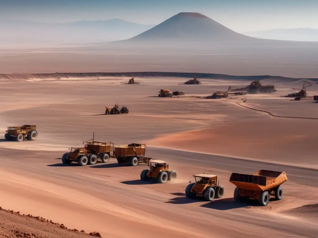 Impacto ambiental minería cobre Desierto Atacama: Aridez, maquinaria abandonada, paisaje degradado y oasis esperanzador