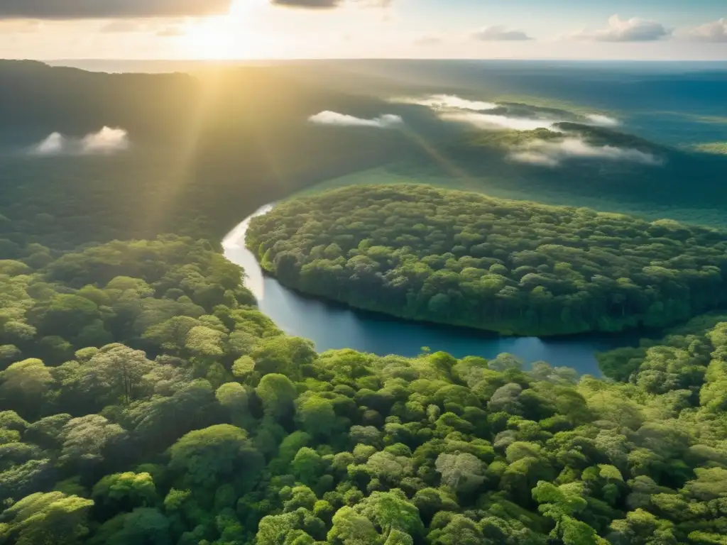 Vista aérea impresionante de un bosque exuberante rodeado de naturaleza virgen