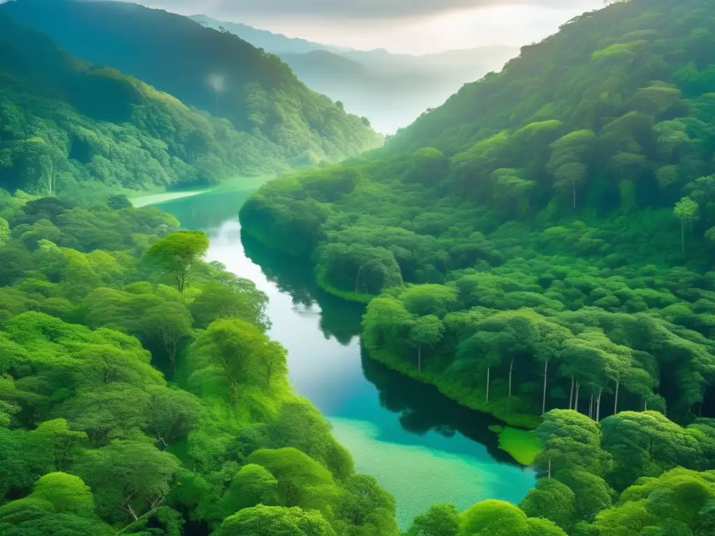 Bosque exuberante con río cristalino - Minería responsable y conservación ambiental