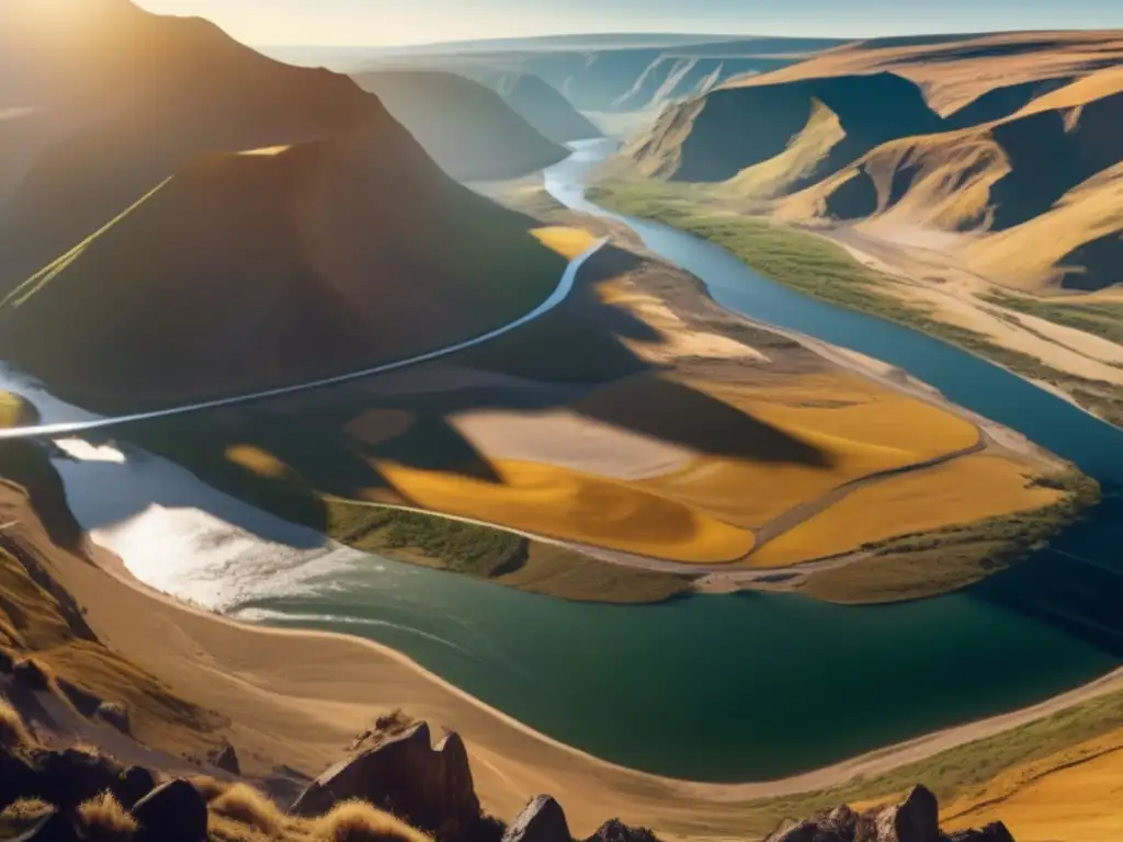 Paisaje montañoso con geólogos Geólogos exploración minera: tecnologías sostenibles, paisaje montañoso, río, equipo avanzado