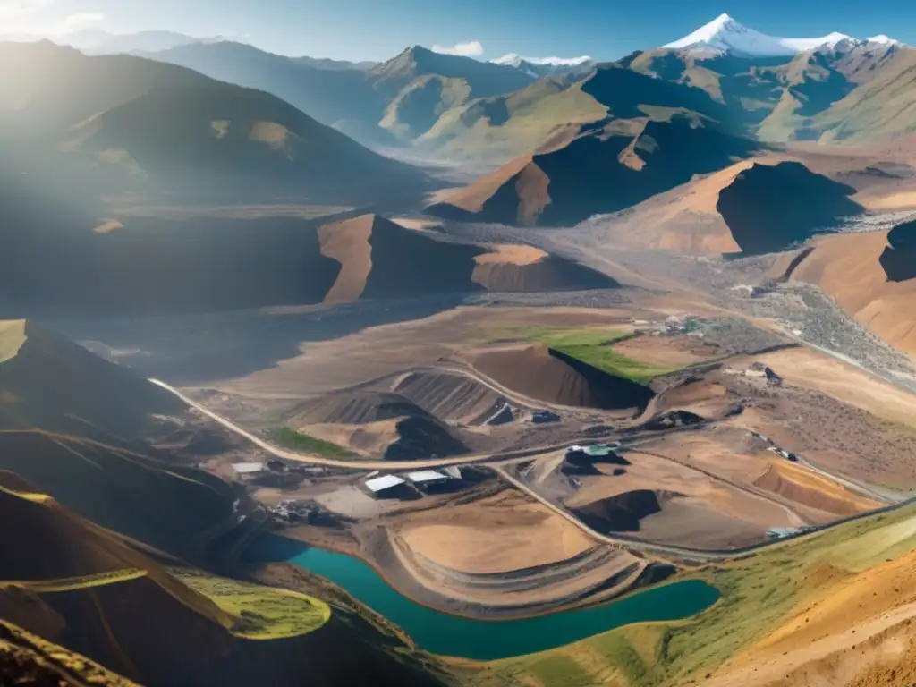 Mejores prácticas de transparencia en minería en una comunidad minera de los Andes, con paisajes impresionantes y actividad industrial