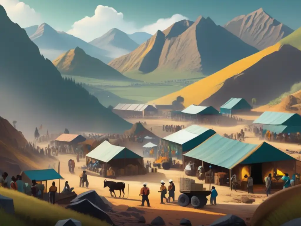 Mineros comerciando en comunidad minera Impacto ambiental de la minería sostenible en una comunidad minera en la montaña