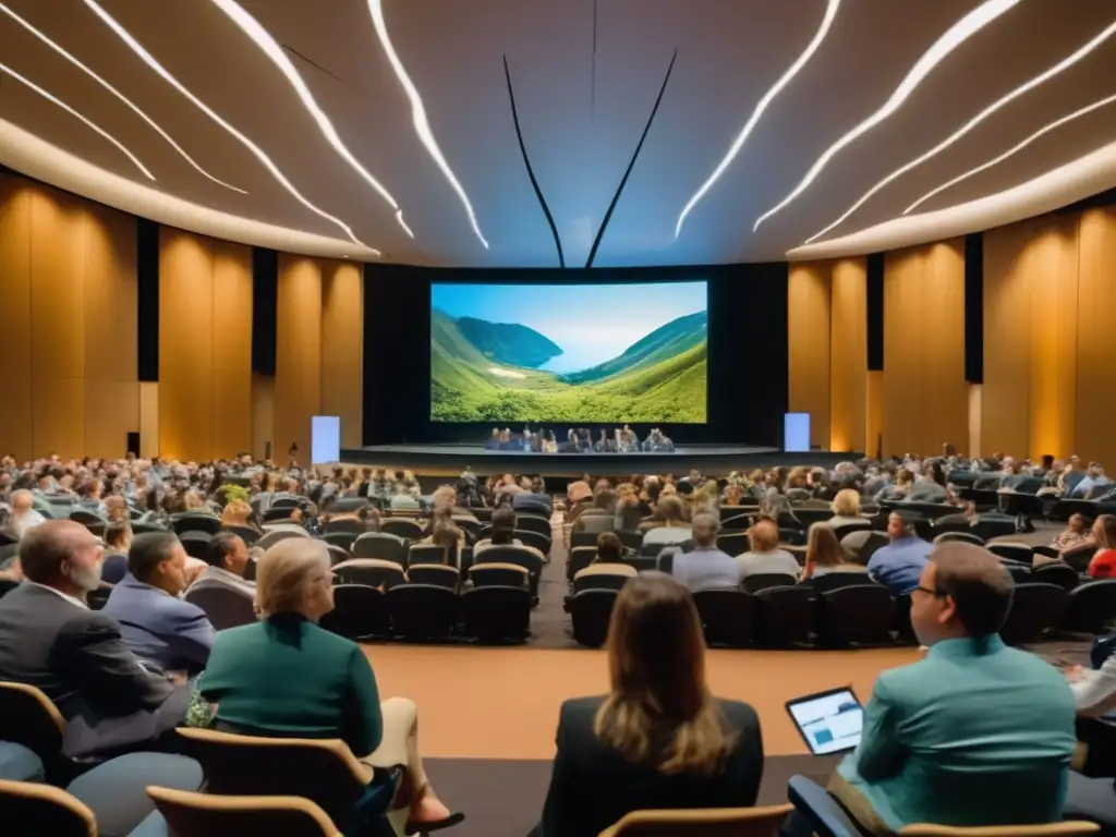 Simposio líderes conservación recursos: conferencia vibrante con participantes entusiastas y presentaciones cautivadoras