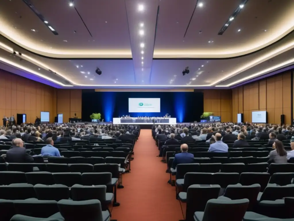 Conferencias de minería sostenible: Sala llena de profesionales en evento internacional, con presentaciones y datos impresionantes