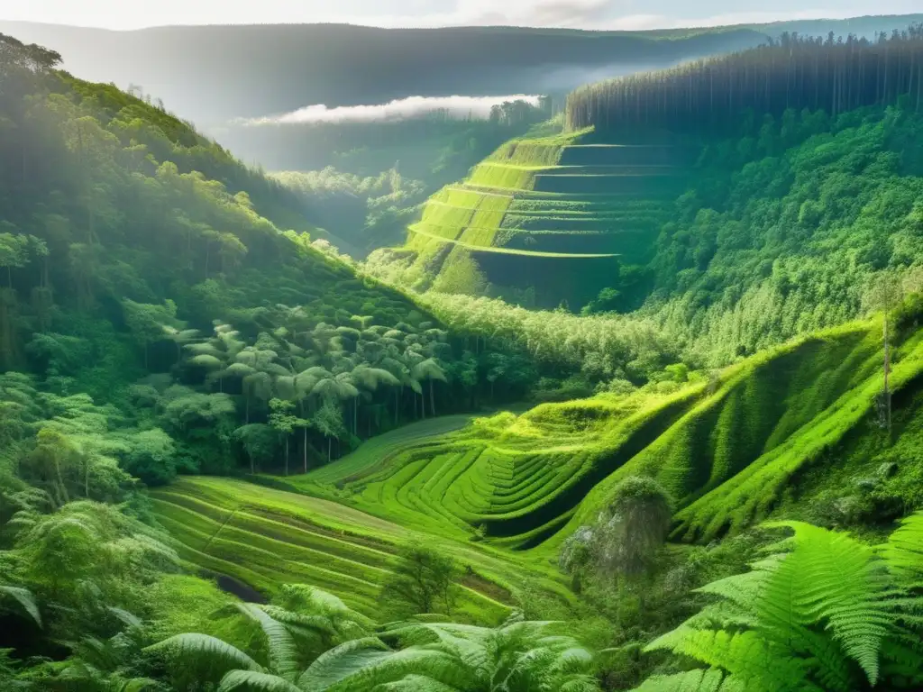 Imagen de bosque verde exuberante contrastando con mina a cielo abierto