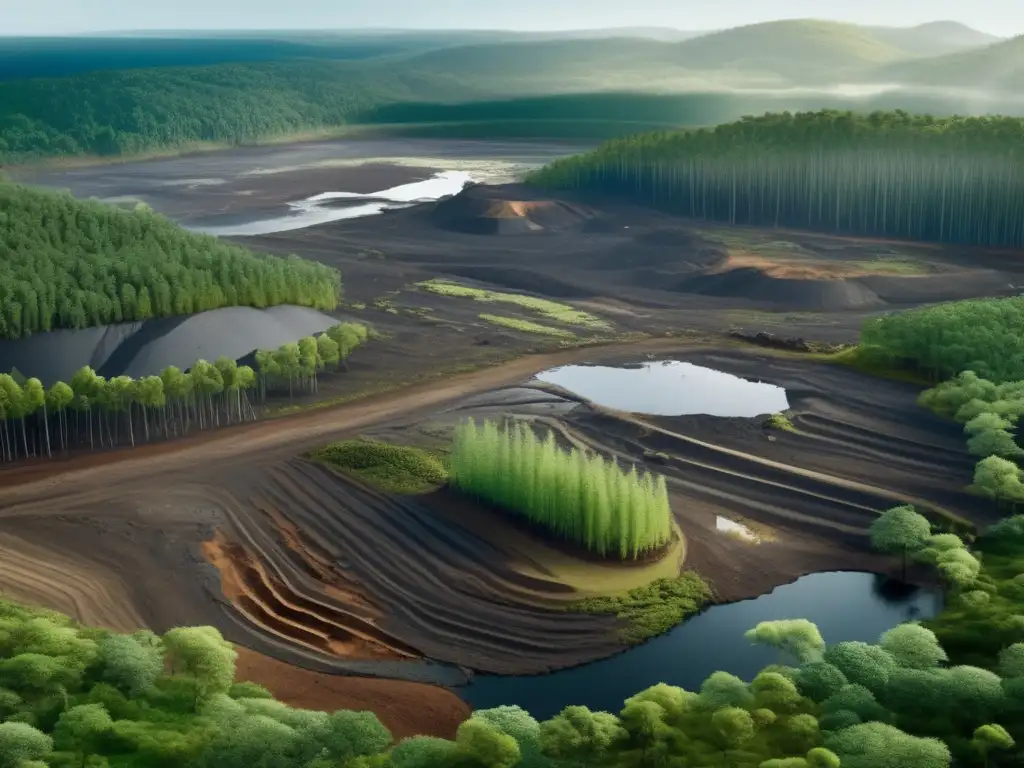 Amenazas a la biodiversidad minera: contraste impactante entre un bosque exuberante y un sitio minero devastado