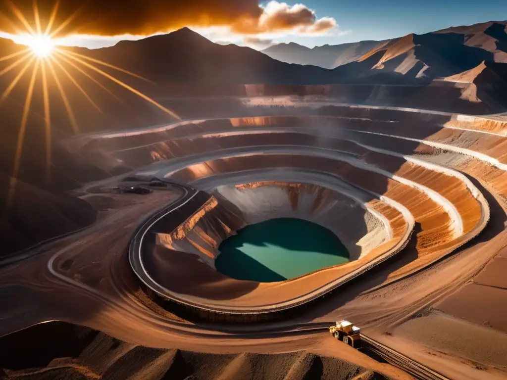 Técnicas sostenibles en minería en los Andes: Imagen impresionante de una mina de cobre a cielo abierto rodeada de montañas