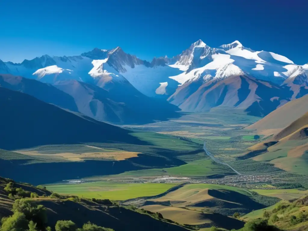 Impacto ambiental minería Andes: Majestuosos picos nevados de los Andes contrastan con la belleza natural y la minería en esta imagen