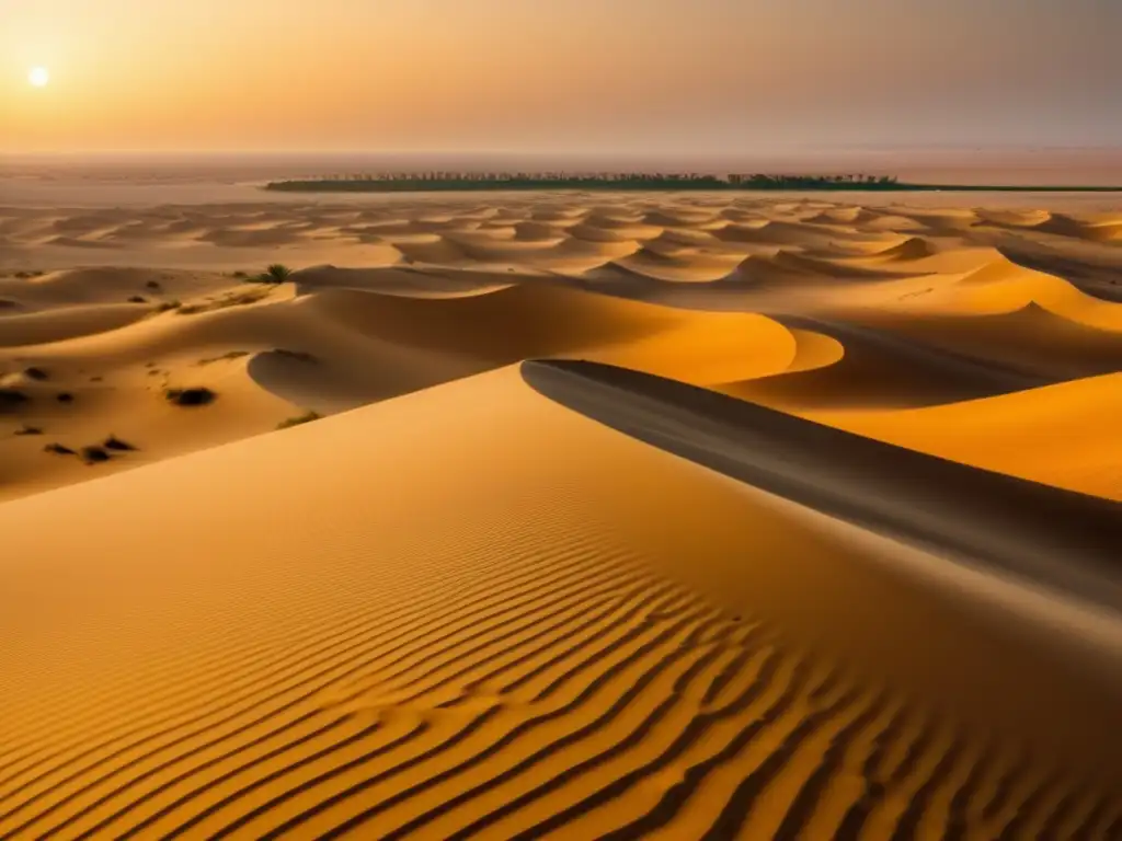 Gestión sostenible de recursos naturales en Qatar: paisaje desértico, dunas doradas, oasis, petróleo y equilibrio