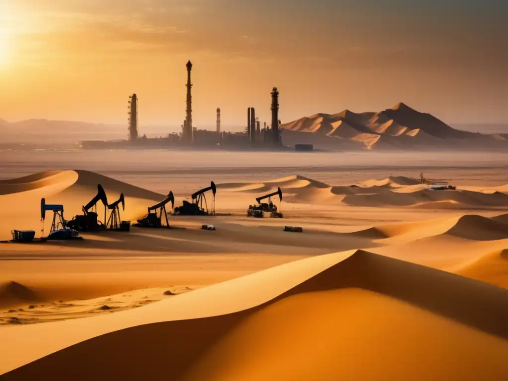 Paisaje de Arabia Saudita con campos petrolíferos y tecnologías sostenibles en minería