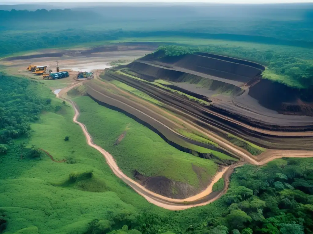 Impacto ambiental minería en Ecuador: selva verde exuberante, fauna diversa, pero mina a cielo abierto devastadora