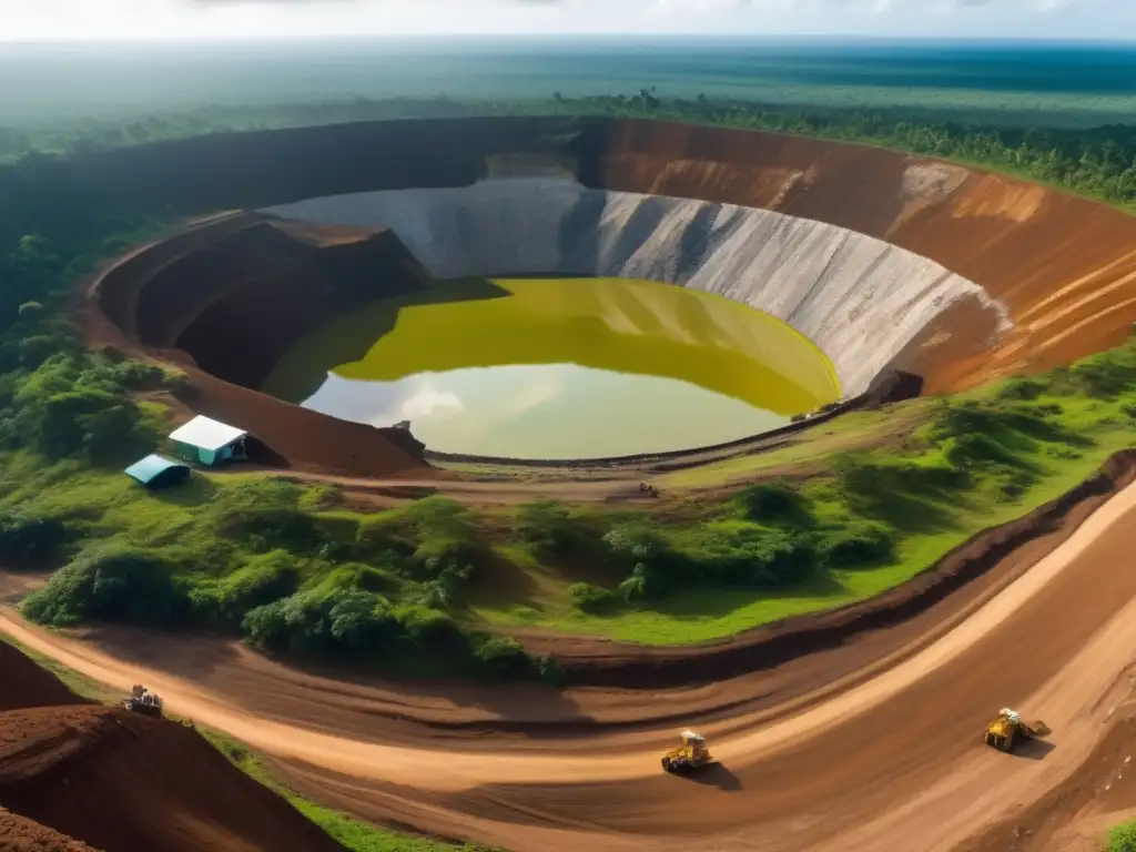 Impacto minería diamante Guyana: paisaje remoto, mineros trabajando con seguridad, detalle impresionante