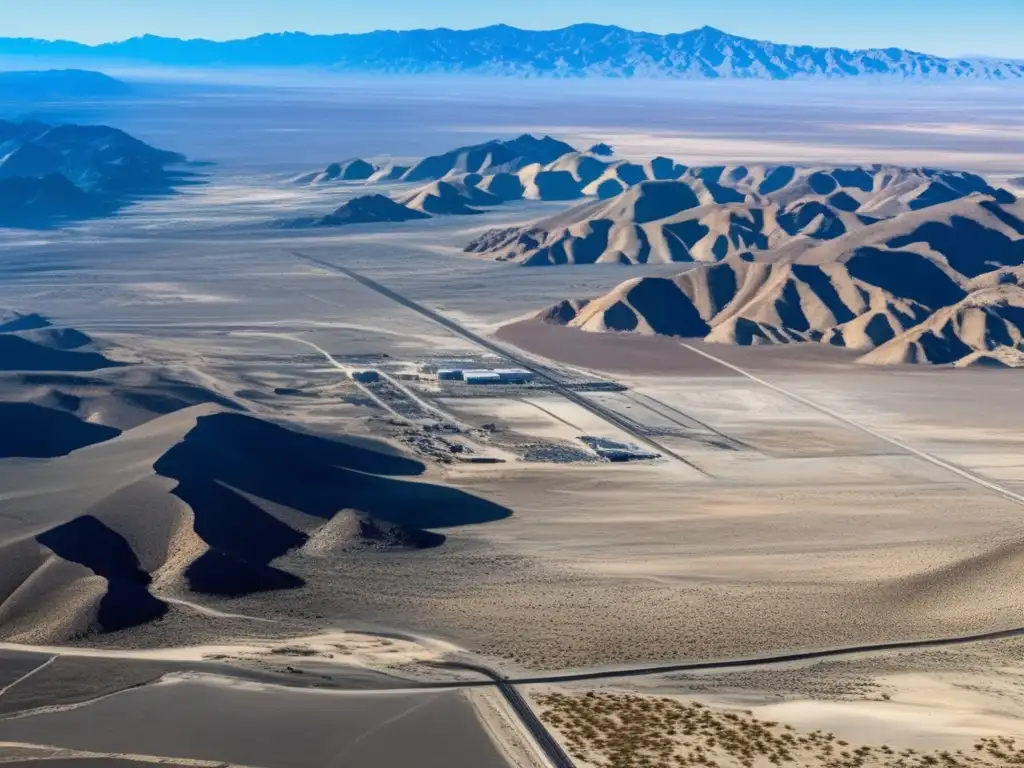 Dilema oro sostenible: Paisaje del desierto de Mojave con terreno árido, montañas y cielo azul