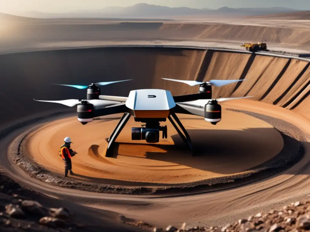 Innovaciones en minería sostenible: drone capturando datos geofísicos en sitio minero