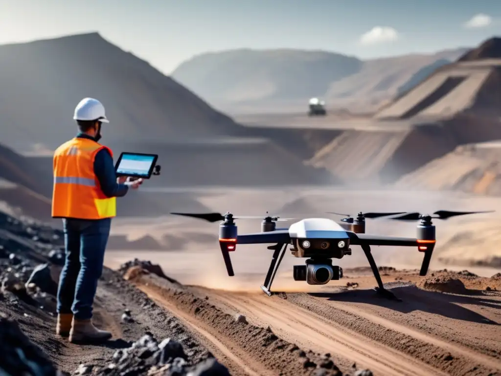 Drone minero captura imágenes de paisaje minero Tecnología sostenible en minería: Drone captura paisaje minero con detalle y precisión