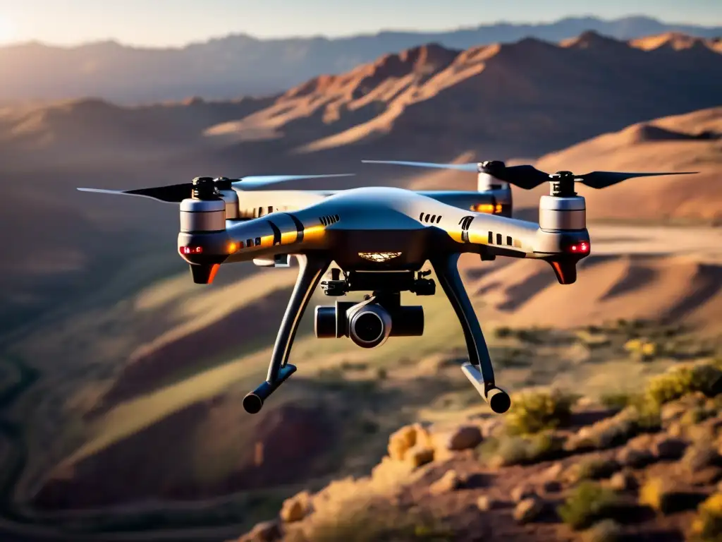 Drone capturando paisaje minero Drone capturando datos e imágenes de paisaje minero - Tecnología para exploración minera sostenible