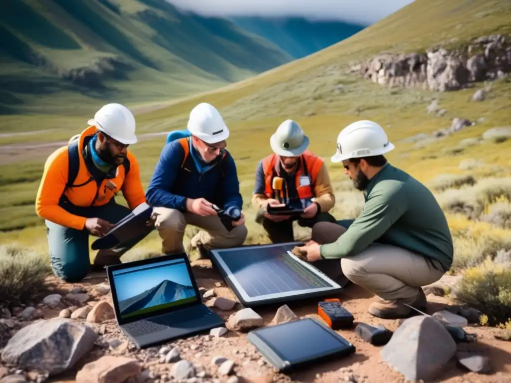 Equipo de geólogos realizando exploración mineral en montañas remotas - Guía de minería sostenible para principiantes