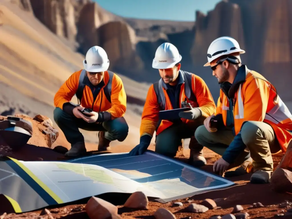 Equipo de geólogos realizando mapeo geológico avanzado en minería