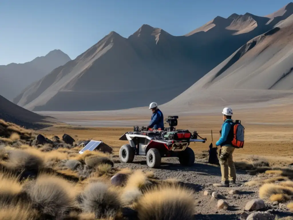 Importancia del mapeo geológico digital en paisaje montañoso con equipo de geólogos trabajando