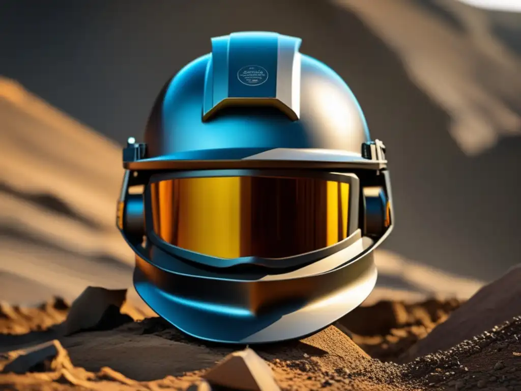 Equipo de protección en minería sostenible: casco innovador con sensores integrados para seguridad y bienestar del minero en ambiente subterráneo