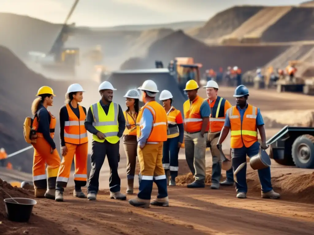 Desafíos de la inclusión en minería: mineros diversos trabajando en equipo en un entorno desafiante