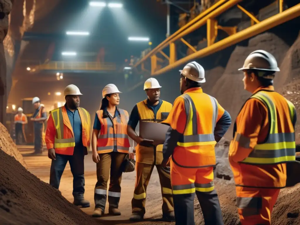 Equipo diverso trabajando en minería sostenible