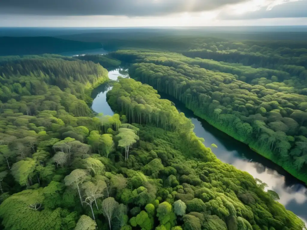 Bosque exuberante: belleza y conservación Vista aérea impresionante de un bosque exuberante y frondoso