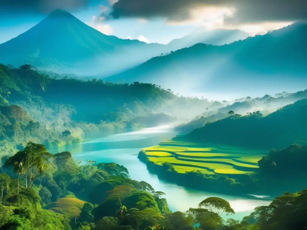 Paisaje exuberante y vibrante de Guatemala, resaltando la belleza natural y el impacto económico de la minería de níquel