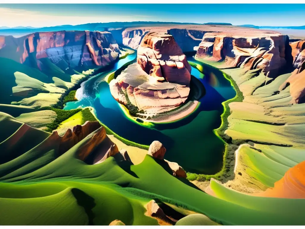 Vista aérea impresionante de un paisaje natural virgen con geología espectacular