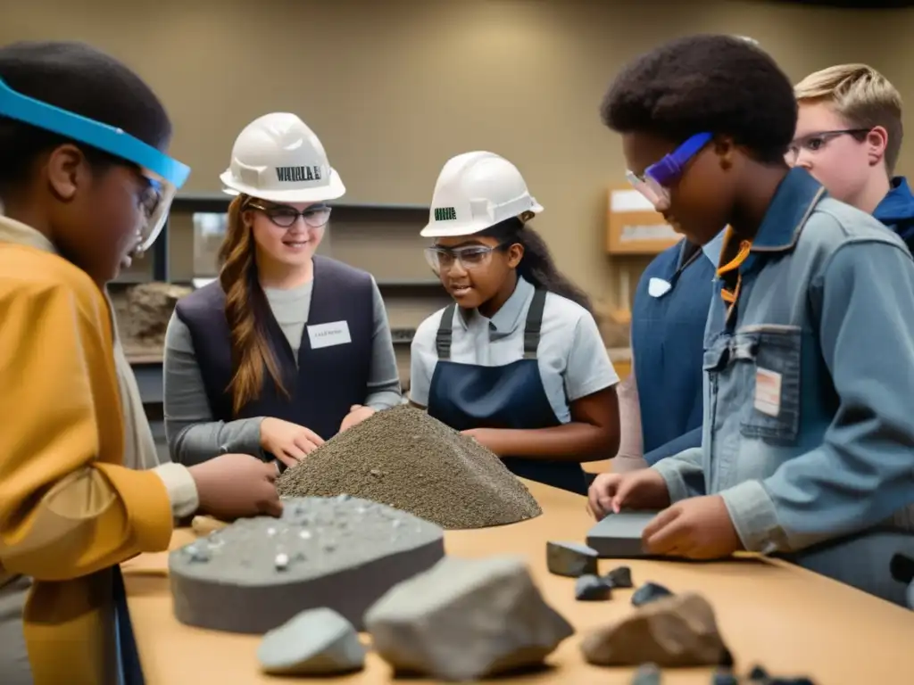 Grupo diverso de estudiantes aprendiendo sobre minería a través de juegos educativos