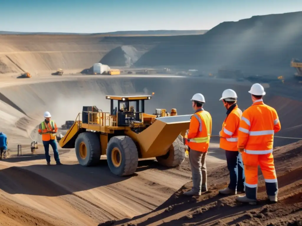 Expertos en minería analizando y explorando mina Innovaciones en prospección minera sostenible con geólogos y ingenieros trabajando en sitio minero