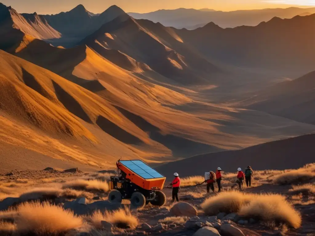 Geofísicos mapean riquezas ocultas en paisaje montañoso al atardecer