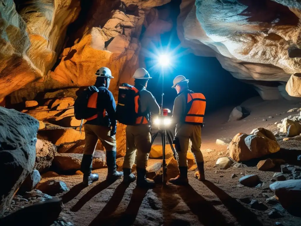 Expertos en geología exploran cuevas subterráneas, utilizando tecnologías emergentes para detectar minerales ocultos