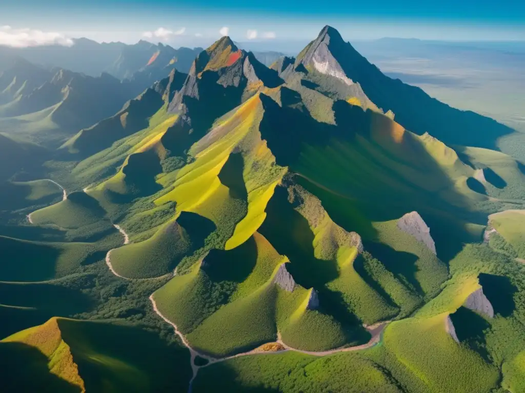 Descubriendo depósitos minerales: Técnicas de mapeo geológico avanzadas en una impresionante vista aérea de montañas y vegetación densa