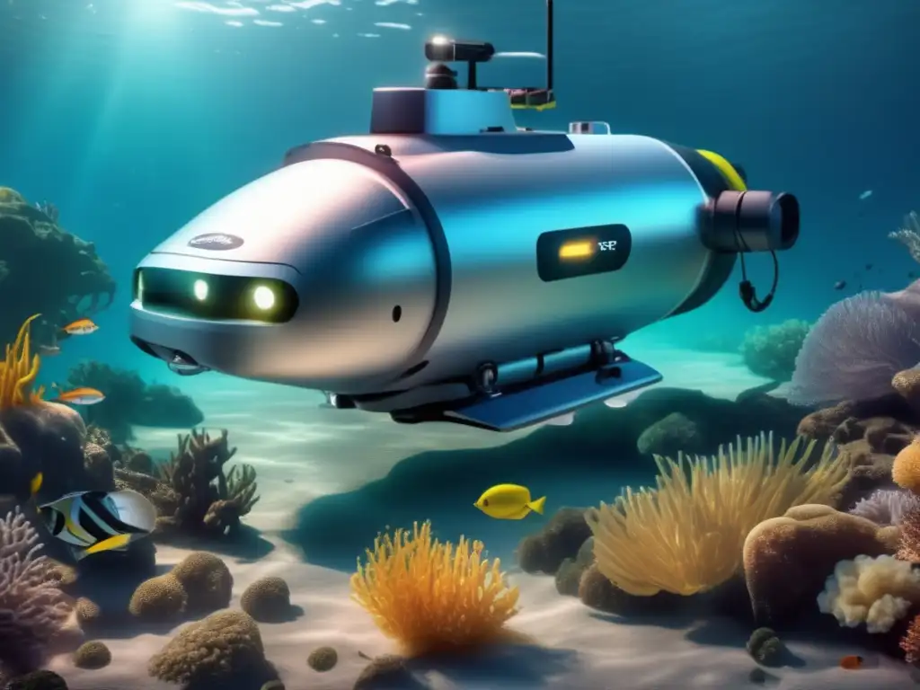 Robot submarino explorando y capturando imágenes del océano - Extracción sostenible de recursos submarinos