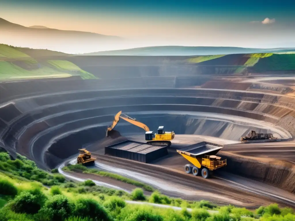 Desafíos éticos en minería: paisaje mina, maquinaria, sostenibilidad