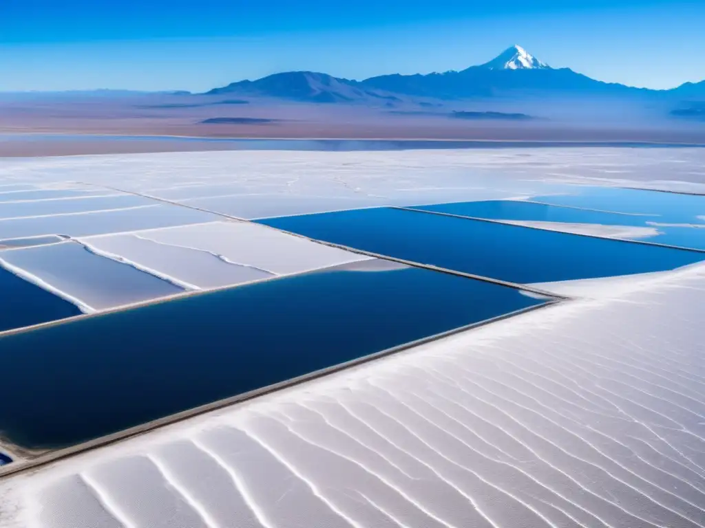 Impacto ambiental extracción litio salares Andinos: vasto salar Andino dominado por complejo industrial y daños ecológicos