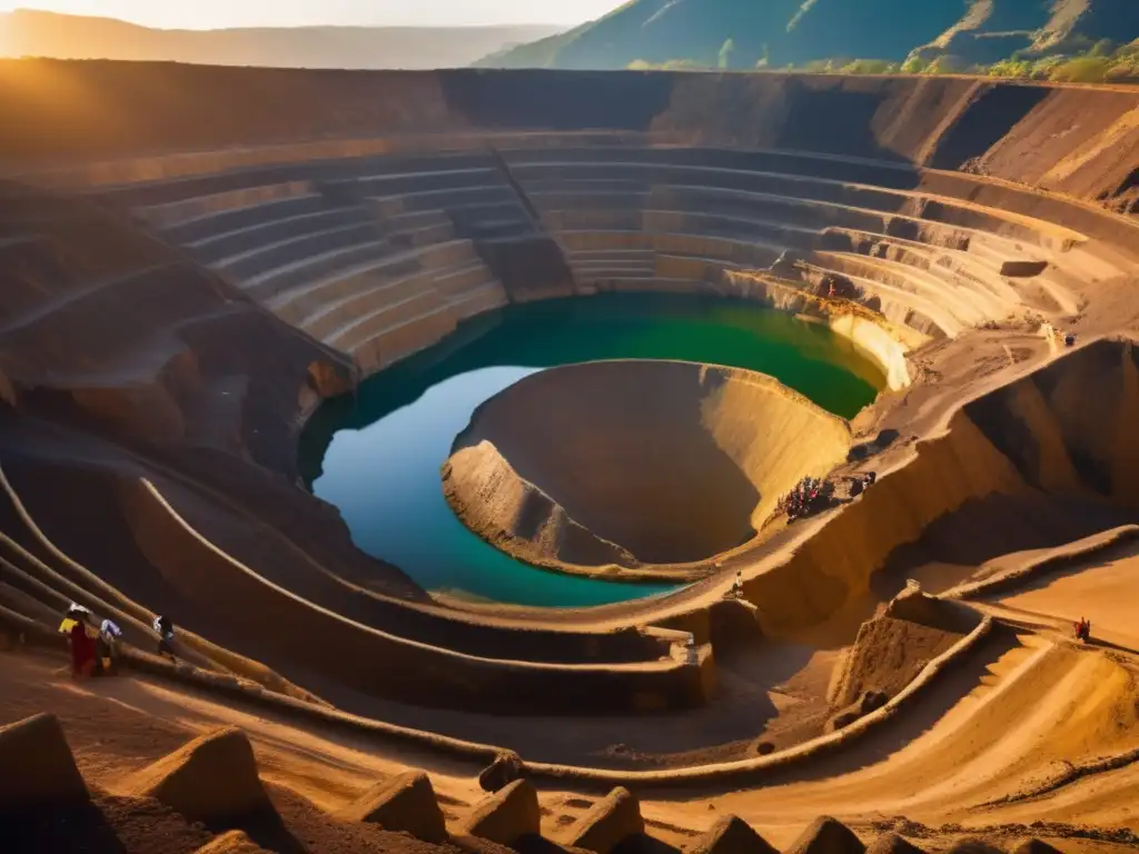 Técnicas sostenibles de minería precolombina en una imagen cautivadora de extracción mineral en mina a cielo abierto