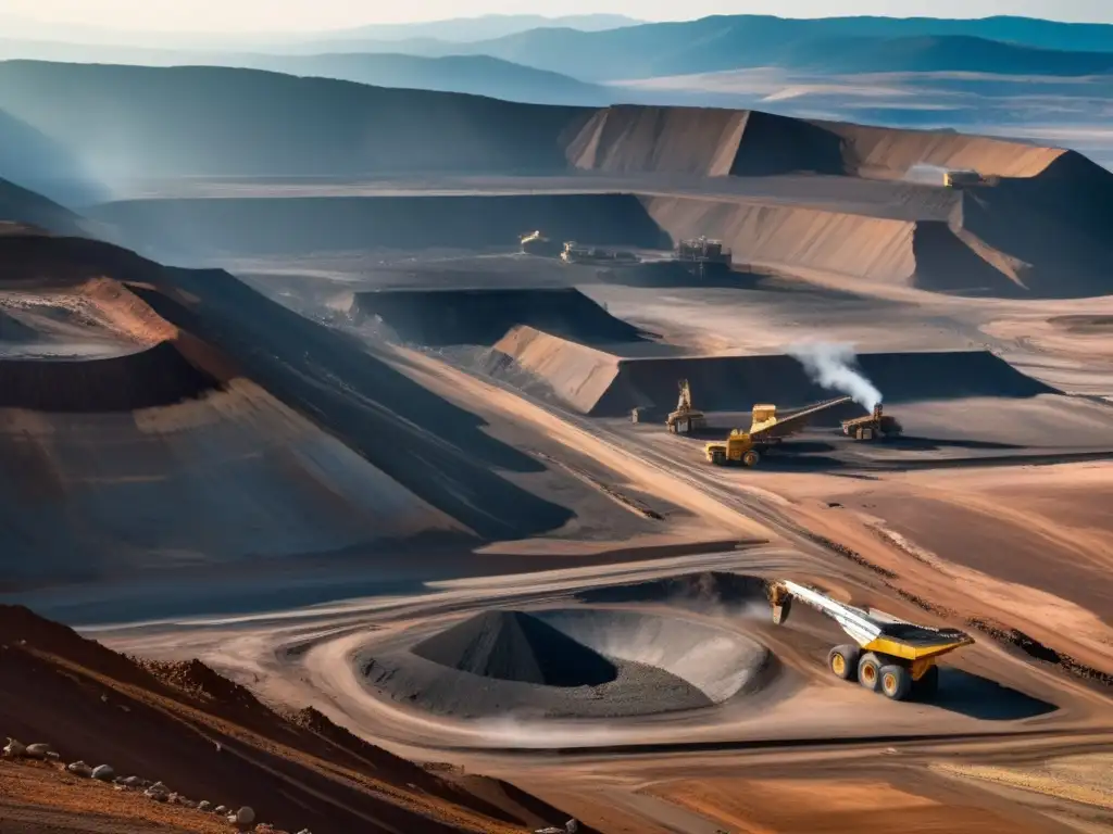 Impacto ambiental de la minería sostenible en imagen de mina abierta rodeada de montañas