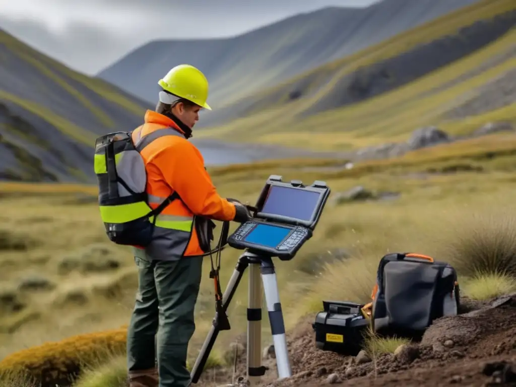 Geofísico analizando datos en terreno - Técnicas sostenibles en minería geofísica