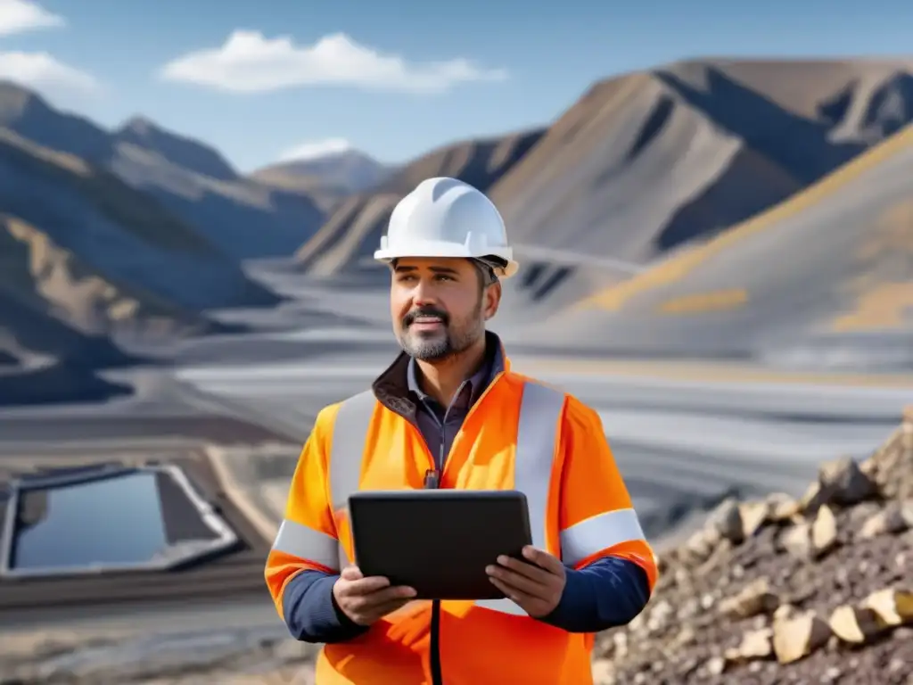 Geofísico sostenible analizando datos con tablet en paisaje montañoso - Técnicas de interpretación geofísica sostenible